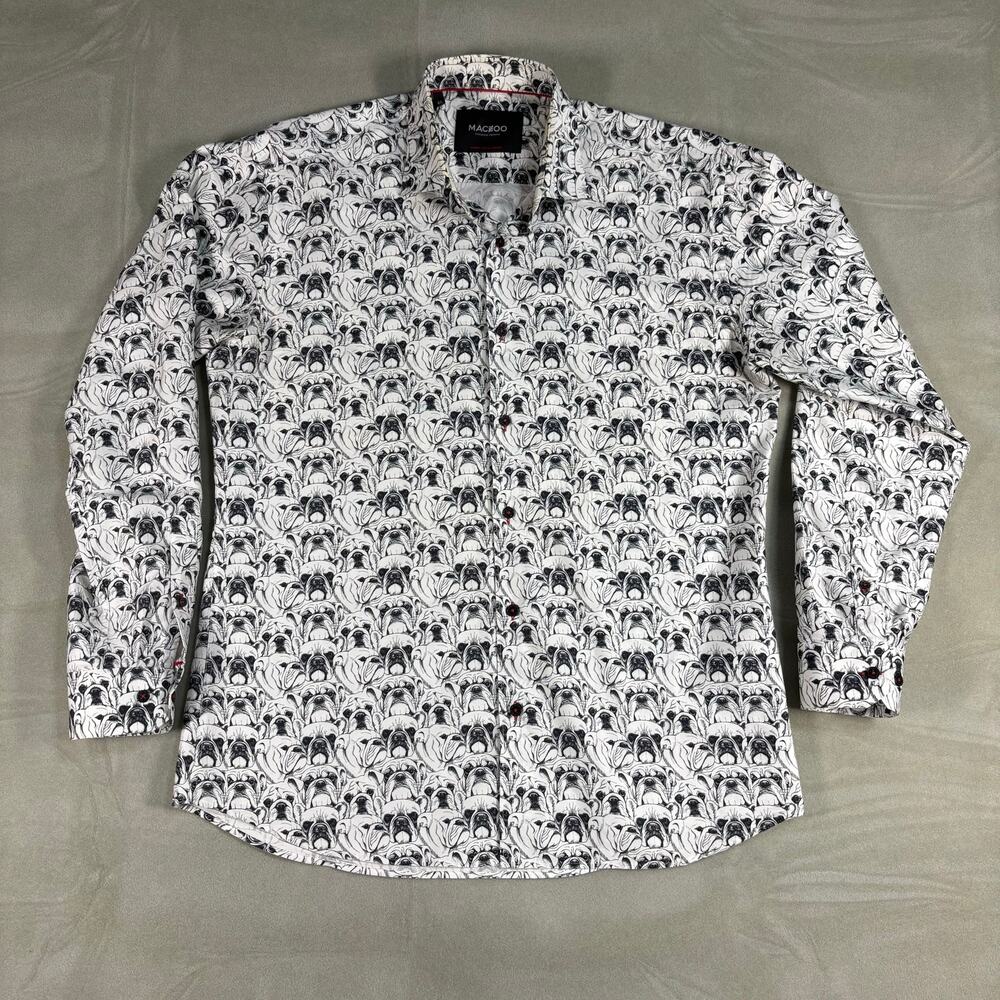 Maceoo Fibonacci Bulldog Print Button up Long Sleeve Shirt Size L Preowned